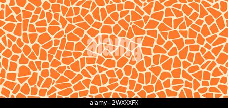 Giraffe pattern of animal skin spots print, vector seamless background texture. Giraffe skin mosaic pattern of orange ceramic pebble stones, abstract geometric background of giraffe fur sports Stock Vector