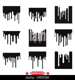 Fluid Lines Contemporary Dripping Effect Silhouette Set Stock Vector 