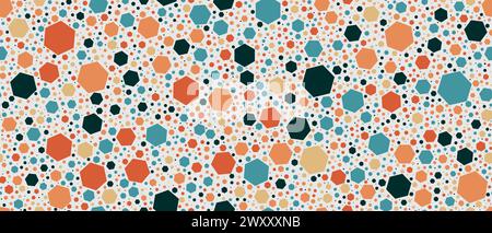 Hexagon terrazzo mosaic tile, terazzo marble stone floor, terazo pattern. Vector texture, seamless background, ornament with colorful hexagonal chips within a surface. Ceramic terrazo stone background Stock Vector