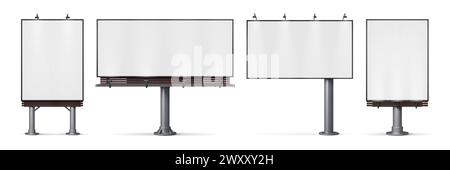 Outdoor billboard mockup. Realistic 3d vector banners or posters showcase advertisement on a large roadside display. Outside metal constructions for commercial use in urban and city environments Stock Vector