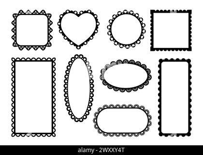 Scallop edge frames. Shapes with lace border. Cute hand drawn doodle ...