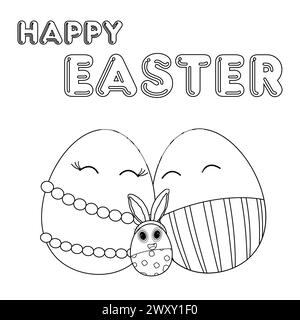 Rabbit Hugging Easter Egg Coloring Page for Kids Stock Vector Image ...