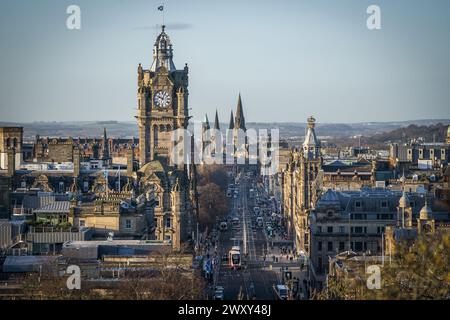 File photo dated 05/01/22 of a view of the Edinburgh skyline showing the Balmoral Clock and Princes Street, Edinburgh. The 80th anniversary of D-Day will be marked in Scotland with a commemorative concert at the Usher Hall in Edinburgh. Legion Scotland and Poppyscotland announced the event, which will take place on June 6. Issue date: Wednesday April 3, 2024. Stock Photo