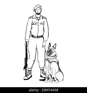 Black and white soldier taking oath with K9 dog Stock Vector
