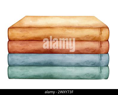 Watercolor illustration stacks of books for reading, pile of textbooks for education. Set of literature, dictionaries, encyclopedias. Colored Stock Photo