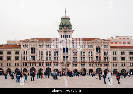 Trieste Italy - 30 March 2024: Unity of Italy Square, the main square in Trieste. Municipal building. Stock Photo