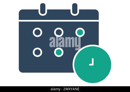 schedule icon. calendar with clock. icon related to action plan, business. solid icon style. business element illustration Stock Vector
