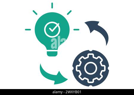 implementation icon. light bulb with gear and arrow. icon related to action plan, business. solid icon style. business element illustration Stock Vector