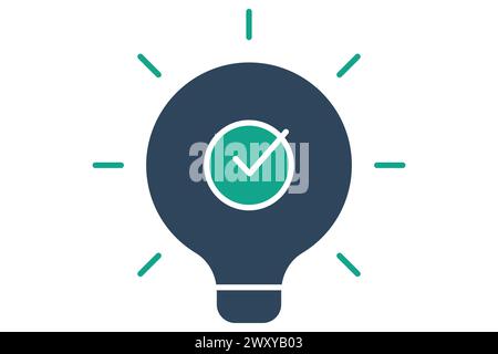 solution icon. light bulb with check mark in circle. icon related to action plan, business. solid icon style. business element illustration Stock Vector