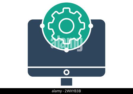 development icon. monitor with gear. icon related to action plan, business. solid icon style. business element illustration Stock Vector