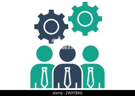 development icon. people with gear. icon related to action plan, business. solid icon style. business element illustration Stock Vector