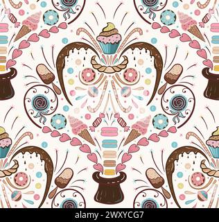Whimsical Confectionery Delights in a Symmetrical Dessert Pattern Stock Vector