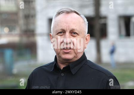 Non Exclusive: DNIPRO, UKRAINE - APRIL 02, 2024 - Acting Deputy Head of the Dnipropetrovsk Regional State Administration - Head of the Regional Milita Stock Photo