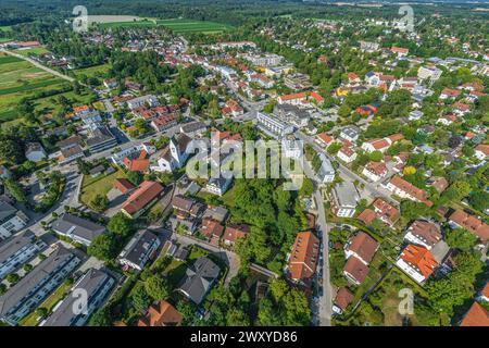Aerial view of Gauting in the Würmtal valley in Upper Bavaria, south ...