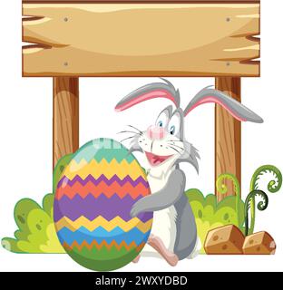 Cartoon rabbit holding a large decorated egg Stock Vector