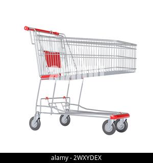 Clean, empty shopping cart presented on a pure white background, 3d render Stock Photo