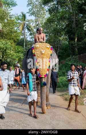 Mattathur, 27, March 2024: Dever temple festival celebration, elephant ...