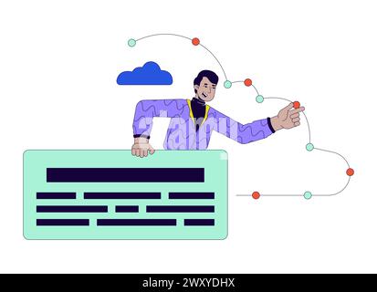 Male analyst cloud computing 2D linear cartoon character Stock Vector