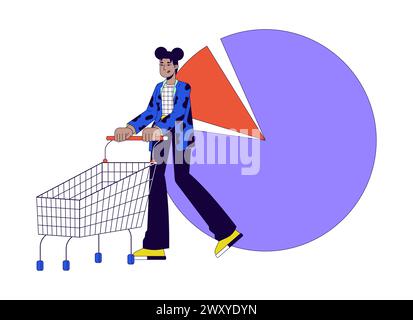Ecommerce customer analytics 2D linear cartoon character Stock Vector