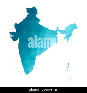 Vector isolated illustration icon with simplified blue silhouette of India map. Polygonal geometric style, triangular shapes. White background. Stock Vector