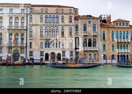 Italy, Venice: facades of traditional houses along the Grand Canal. Venetian palaces Stock Photo