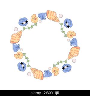 frame, border, of sea shells. summer sea, underwater illustration vector Stock Vector