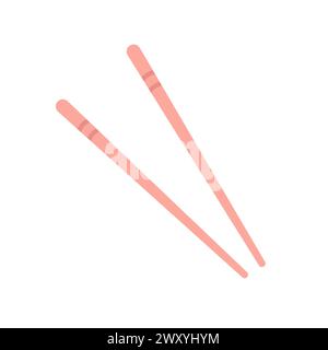 Vector isolated illustration with asian national cutlery as chopsticks. Wooden beige roll sticks is made with natural bamboo material Stock Vector