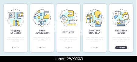 RFID book manage onboarding mobile app screen Stock Vector