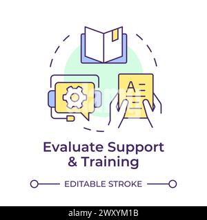 Evaluate support and training multi color concept icon Stock Vector