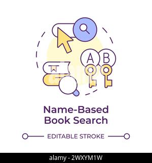Name-based book search multi color concept icon Stock Vector