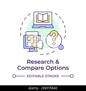 Research and compare options multi color concept icon Stock Vector