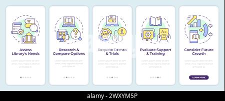 Library systems onboarding mobile app screen Stock Vector