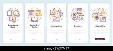 Book circulation types onboarding mobile app screen Stock Vector