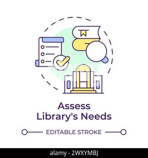 Assess library needs multi color concept icon Stock Vector