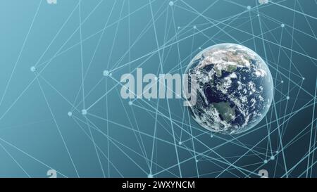 Digital representation of Earth with a network grid symbolizing global communication and information technology Stock Photo