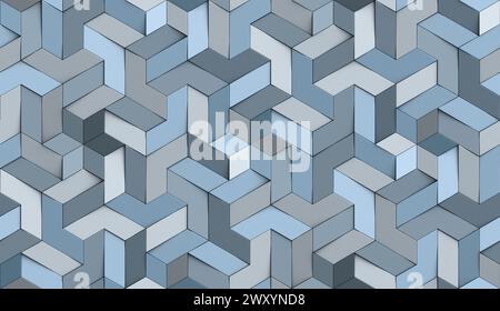 3D Wallpaper origami mosaic of colored particles blue tone High quality seamless realistic texture Stock Photo