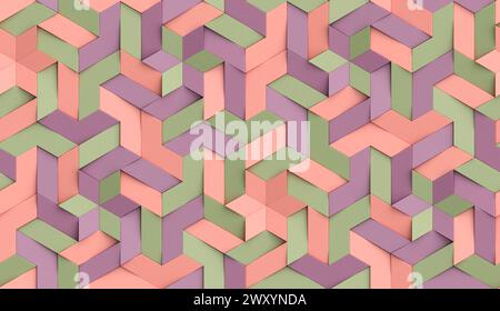 3D Wallpaper origami mosaic of colored particles pink and green tones High quality seamless realistic texture Stock Photo