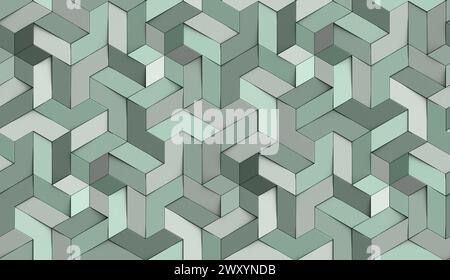 3D Wallpaper origami mosaic of colored particles green tone High quality seamless realistic texture Stock Photo