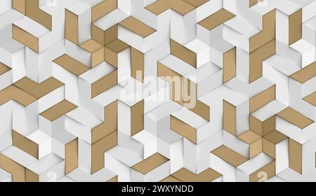 3D Wallpaper origami mosaic of white and gold particles High quality seamless realistic texture Stock Photo