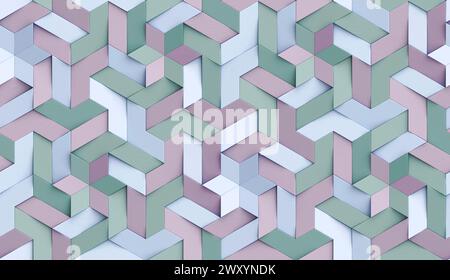 3D Wallpaper origami mosaic of pastel colored particles violet and green tones High quality seamless realistic texture Stock Photo
