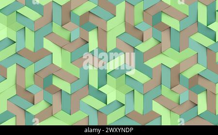 3D Wallpaper origami mosaic of colored particles brown, blue and green tones High quality seamless realistic texture Stock Photo
