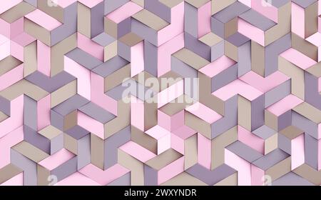 3D Wallpaper origami mosaic of colored particles pink and purple tones High quality seamless realistic texture Stock Photo