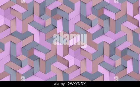 3D Wallpaper origami mosaic of colored particles pink, blue and purple tones High quality seamless realistic texture Stock Photo