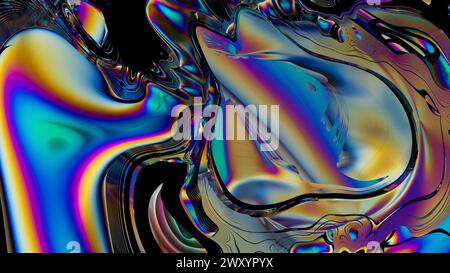 A vibrant digital illustration depicting a fluid-like colorful abstraction in high resolution that resembles marbled art Stock Photo