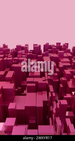 A visual array of 3D cubes in varying heights, creating a grid pattern on a pink background, suitable for creative design themes Stock Photo