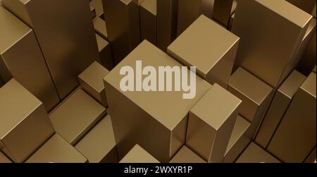 An abstract 3D rendering of structured brown grid cubes with varying heights creating a geometric pattern Stock Photo