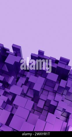Abstract background featuring a plethora of violet grid cubes with a digital 3D effect creating a wave pattern Stock Photo