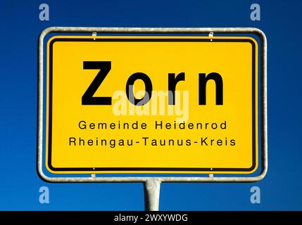 Zorn town sign, Germany, Hesse, Rheingau-Taunus-Kreis, Heidenrod Stock Photo