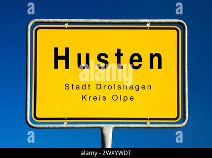 Husten town sign, Germany, North Rhine-Westphalia, Olpe, Drolshagen Stock Photo