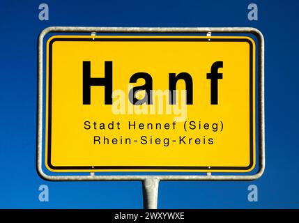 Hanf town sign, Germany, North Rhine-Westphalia, Rhein-Sieg-Kreis, Hennef Stock Photo